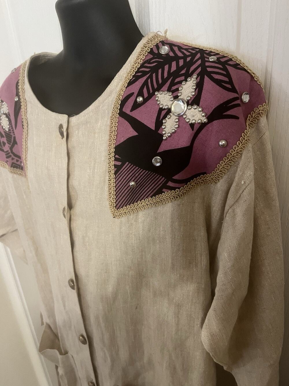 VTG 80s Charles Fashion Casuals Of California Suit Jacket Linen Aztec Studded L
